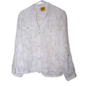 Ruby Rd White Gauze Sheer Blouse Size 10